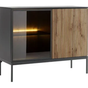 Scandinavian Choice Klinkerville Lågt Vitrinskåp med belysning 39 cm djup 104 cm Svart Trä / Glas / Ribbad - Förvaring Fri frakt