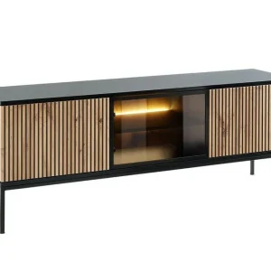 Scandinavian Choice Klinkerville Tv bänk med belysning 39 cm djup 56 cm bred Svart Trä / Glas / Ribbad - Möbler Rabatt