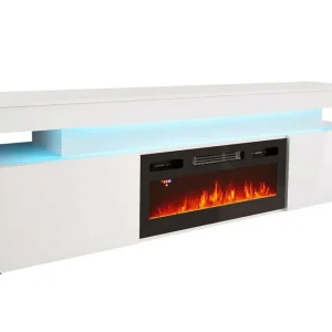 Begränsat antal Concept 55 Glenndale Tv bänk med Förvaring + LED kamin + Belysning 190 cm Vit - Möbler