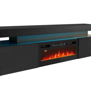 Kundfavorit Concept 55 Glenndale Tv bänk med Förvaring + LED kamin + Belysning 190 Svart - Möbler
