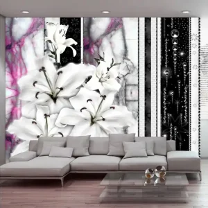 Utförsäljning Fototapet Crying Lilies On Purple Marble 300x210 - Inredning & dekor