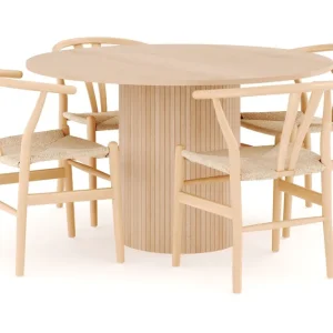 Bark Kopparbo Matgrupp 130 cm Rund med 4 Dastoori Matstolar Beige - Möbler risnedsättning