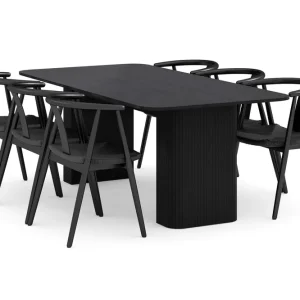 Fri frakt Kopparbo Matgrupp 200-260 cm Förlängningsbart med 6 Cytie Karmstolar Svart - Möbler