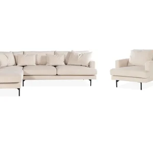Scandi Days Menard Soffgrupp 4-sits Vänstervänd L-formad Schäslongsoffa + Stor Fåtölj i Manchester Beige - Möbler Outlet