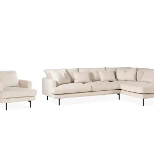 Scandi Days Menard Soffgrupp 4-sits Högervänd L-formad Schäslongsoffa + Stor Fåtölj i Manchester Beige - Möbler Rabatter