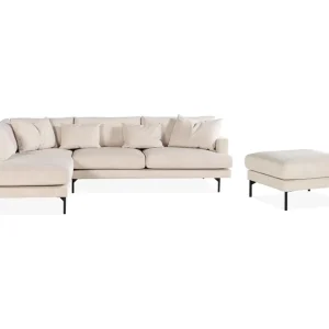 Billigare Scandi Days Menard 4-sits Vänstervänd L-formad Schäslongsoffa + Fotpall i Manchester Beige - Möbler