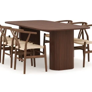 Bark Kopparbo Matgrupp 200 cm med 6 Dastoori Matstol Brun / Beige / Trä / Ribbad - Möbler risnedsättning