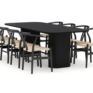 Outlet Bark Kopparbo Matgrupp 240 cm med 8 Dastoori Matstolar Svart - Möbler