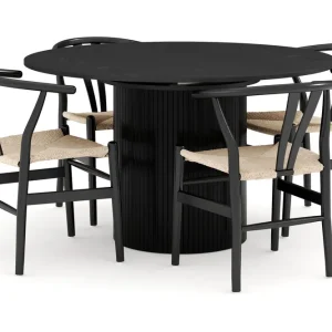 Outlet Bark Kopparbo Matgrupp förlängningsbart 130-180 cm Rund med 4 Dastoori Matstol - 2220067-4,2229282-1 Svart - Möbler