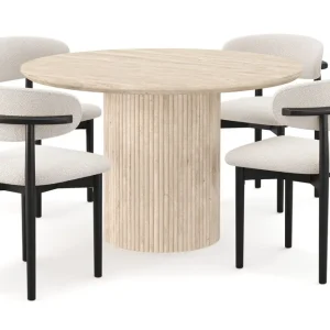 Billigare Scandinavian Choice Uppveda Runt Matbord 120cm Travetin utseende med 4 st Jaiveer Matstolar Beige - Möbler