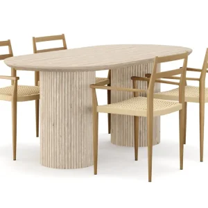 Fri frakt Scandinavian Choice Uppveda Matbord Travetin utseende med 4 st Jamna Karmstolar Beige - Möbler