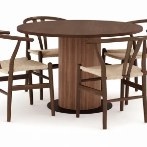 Bark Noira Matgrupp 120 cm Massiv Valnöt Rund med 4 Dastoori Matstol - 2220070-4,2098428-1 Brun / Beige / Valnöt - Möbler Erbjudandepris