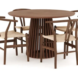 Nyhet Bark Peyra Matgrupp 120 cm Rund med 4 Dastoori Matstolar Valnöt / Brun / Beige - Möbler