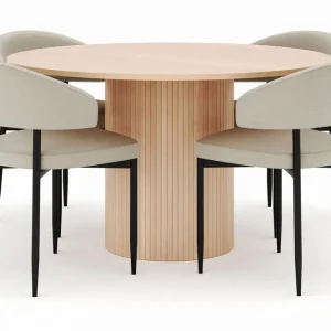 Bark Kopparbo Runt Matbord 130 cm med 4 Sawako Stolar Beige - Möbler Billigare