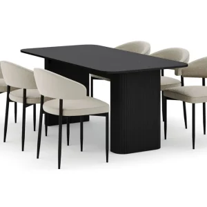 Bark Kopparbo Matbord 180-240 cm Förlängningsbart med 6 Sawako Stolar Svart - Möbler Billig