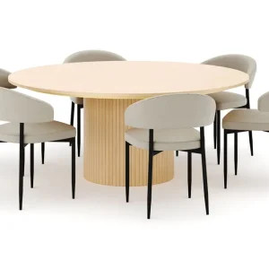 Bark Kopparbo Runt Matbord 180 cm med 6 Sawako Stolar Whitewash - Möbler Begränsat erbjudande