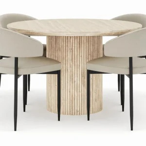 Bark Uppveda Matbord Runt 120 cm med 4 Sawako Stolar Beige - Möbler Köp online