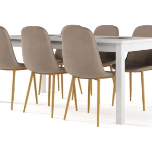 Basic Home Jasmin Förlängningsbart Matbord 180 cm + 6 st Nibe stol brun med ek ben Vit/Brun - Möbler Erbjudande