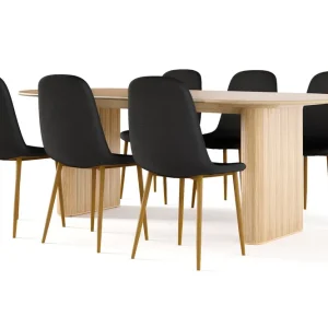 Bark Noira Ovalt Matbord 220 cm EK + 6 st Nibe stol svart med ek ben Natur/Svart - Möbler Köp nu