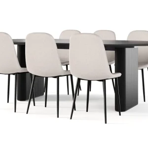 Endast idag Bark Noira Ovalt Matbord 220 cm Svart + 6 st Nibe stol beige med svarta ben Svart/Beige - Möbler