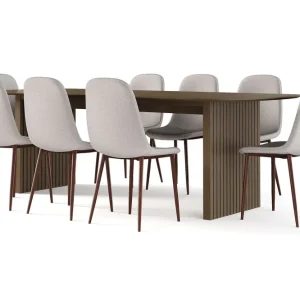 Bark Richeto Matbord Rökt Ek 240 cm valnöt + 8 st Nibe stol beige med valnöt ben Brun/Beige - Möbler Trygg betalning