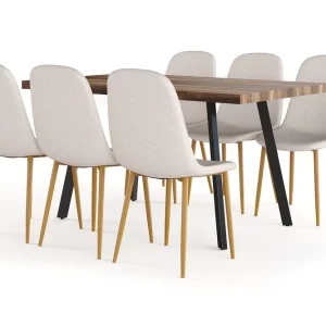 Beställ nu Factory Fellow Marcelen Matbord Förlängningsbart med illäggsskiva + 6 st Nibe stol beige med ek ben Brun/Beige - Möbler