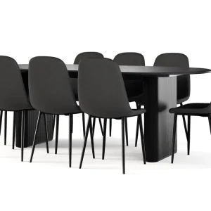 Beställ nu Bark Noira Ovalt Matbord 220 cm Svart + 8 st Nibe stol svart med svarta ben Svart - Möbler