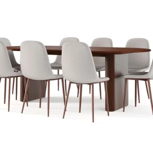 Begränsad tid Bark Noira Ovalt Matbord 220 cm Valnöt + 8 st Nibe stol beige med valnöt ben Brun/Beige - Möbler