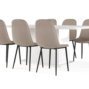 Concept 55 Ratliff Matbord 180 cm Förlängningsbart med illäggsskiva + 6 st Nibe stol brun med svarta ben Vit/Brun - Möbler Sänkt pris