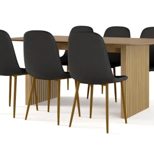 Begränsad tid Bark Richeto Matbord 180 cm ek + 6 st Nibe stol svart med ek ben Natur/Svart - Möbler