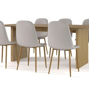 Fynd Bark Richeto Matbord 210 cm ek + 6 st Nibe stol grå med ek ben Natur/Grå - Möbler