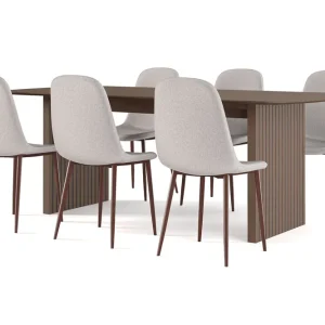 Premium Bark Richeto Matbord Rökt Ek 210 cm valnöt + 6 st Nibe stol beige med valnöt ben Brun/Beige - Möbler