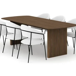 Bark Richeto Matbord 240 cm med 6 Karol Matstolar Rökt ek / Vit Bouclé - Möbler Säker betalning