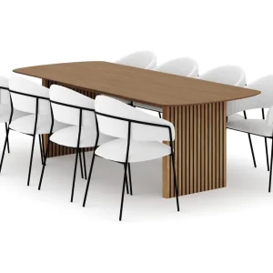 Bark Richeto Matbord 240 cm med 8 Karol Matstolar Naturlig finish / Vit Bouclé - Möbler risnedsättning