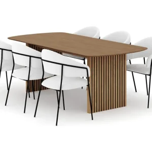 Bark Richeto Matbord 210 cm med 6 Karol Matstolar Naturlig finish / Vit Bouclé - Möbler Populärt val
