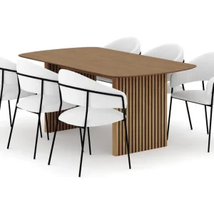 Begränsat antal Bark Richeto Matbord 180 cm med 6 Karol Matstolar Naturlig finish / Vit Bouclé - Möbler