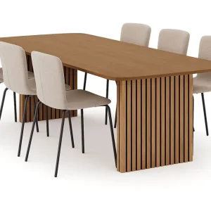 Kundfavorit Bark Richeto Matbord 240 cm med 6 Katy Matstolar Naturlig finish / Greige Bouclé / Metallben Svart - Möbler
