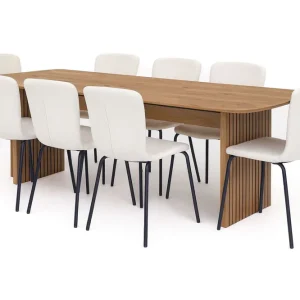 Erbjudandepris Bark Richeto Matbord 240 cm med 8 Katy Matstolar Naturlig finish / Vit Bouclé / Metallben Svart - Möbler