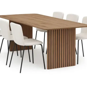 Bark Richeto Matbord 210 cm med 6 Katy Matstolar Naturlig finish / Vit Bouclé / Metallben Svart - Möbler Nyhet