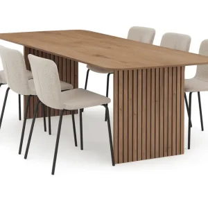 Snabb leverans Bark Richeto Matbord 180 cm med 6 Katy Matstolar Naturlig finish / Greige Bouclé / Metallben Svart - Möbler