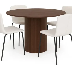 Rabatter Bark Kopparbo Runt Matbord 120 cm med 4 Katy Matstolar Mörkbrun / Vit Bouclé / Metallben Svart - Möbler