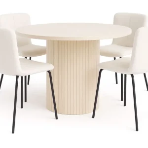 Lägg i varukorgen Bark Kopparbo Matbord 106 cm med 4 Katy Matstolar White / Vit Bouclé / Metallben Svart - Möbler