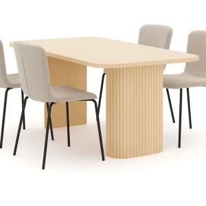 Fynd Bark Kopparbo Matbord 160 cm med 4 Katy Matstolar White / Greige Bouclé / Metallben Svart - Möbler
