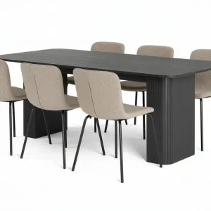 Bark Kopparbo Matbord 200-260 cm Förlängningsbart med 4 Katy Matstolar Svart / Greige Bouclé / Metallben Svart - Möbler Rea
