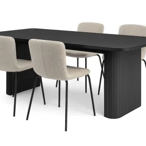 Rea Bark Kopparbo Matbord 180-240 cm Förlängningsbart med 4 Katy Matstolar Svart / Greige Bouclé / Metallben Svart - Möbler