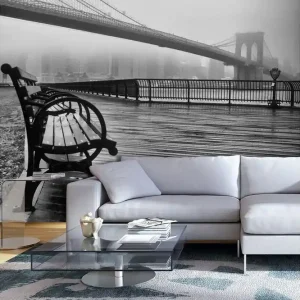 Begränsat erbjudande FOTOTAPET A Foggy Day On The Brooklyn Bridge 100x70 - Inredning & dekor