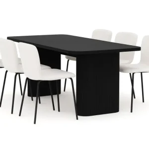 I lager Bark Kopparbo Matbord 180-240 cm Förlängningsbart med 6 Katy Matstolar Svart / Vit Bouclé / Metallben Svart - Möbler