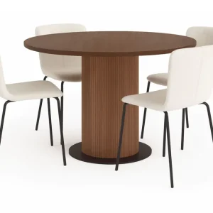 Bark Noira Runt Litet Matbord Massiv Valnöt 120 cm med 4 Katy Matstolar Brun / Vit Bouclé / Metallben Svart - Möbler Lågt pris