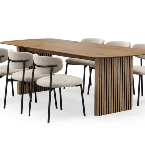 Populär Bark Richeto Matbord 240 cm med 6 Lucy Matstolar Naturlig finish / Greige Bouclé / Metallben Svart - Möbler