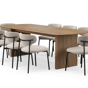 Bark Richeto Matbord 240 cm med 8 Lucy Matstolar Naturlig finish / Greige Bouclé / Metallben Svart - Möbler Bästa pris